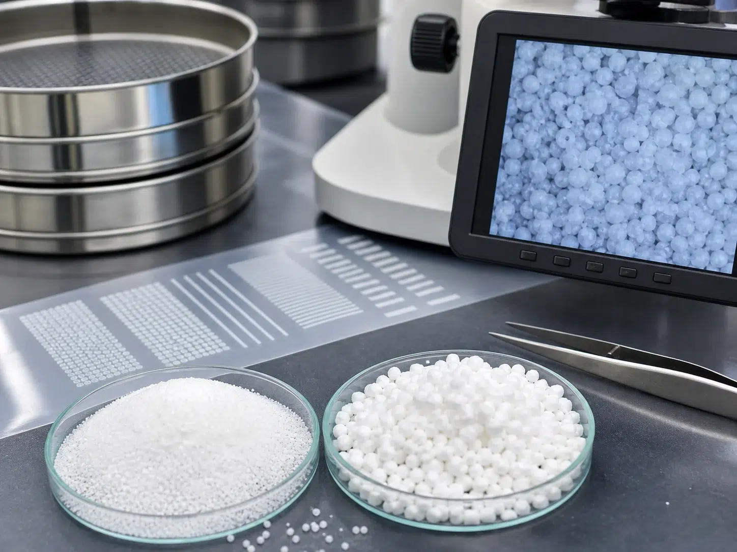 DTF powder particle size detail under microscope and sieve