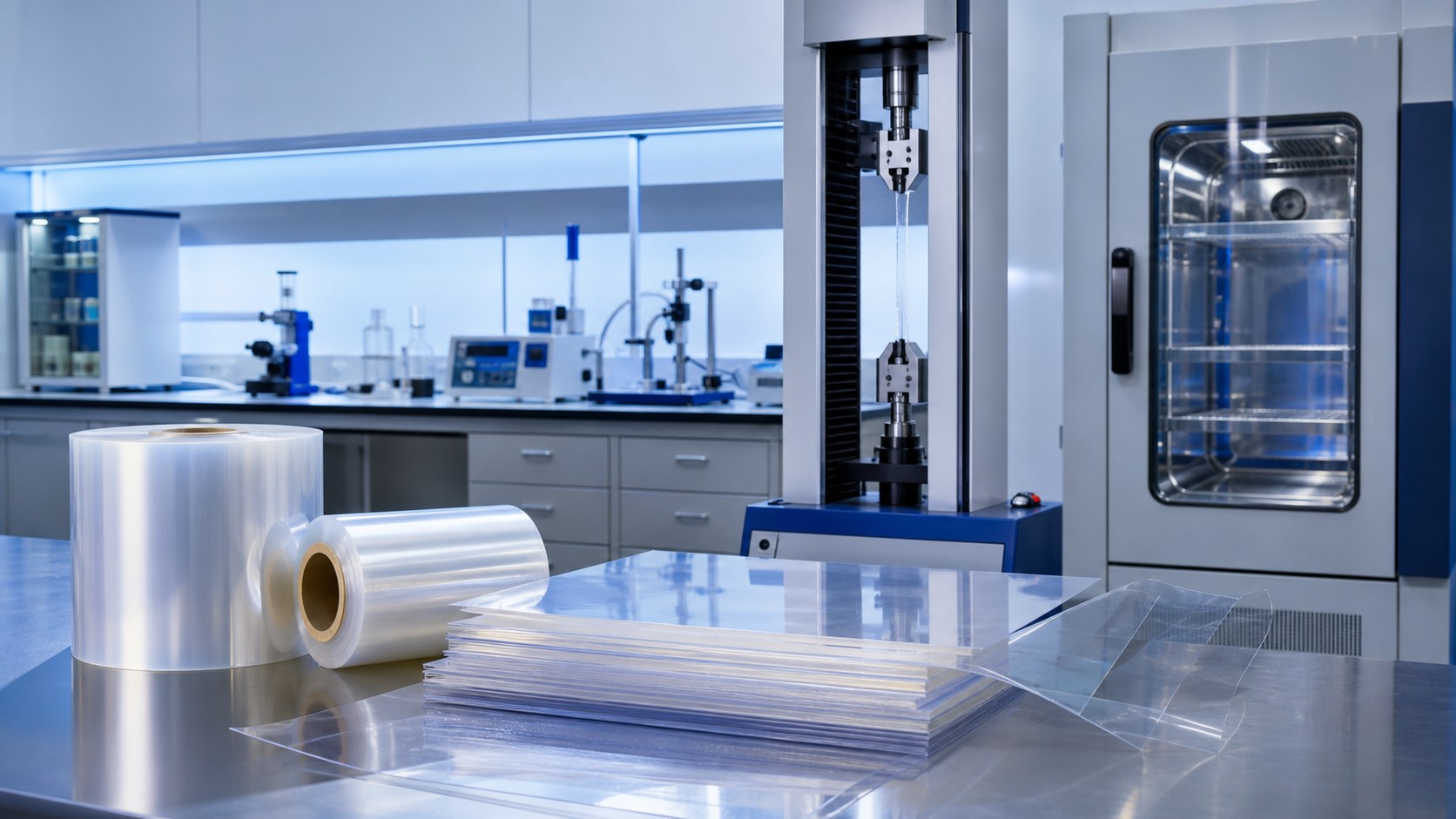 Polycarbonate TPU film premium material testing in a laboratory