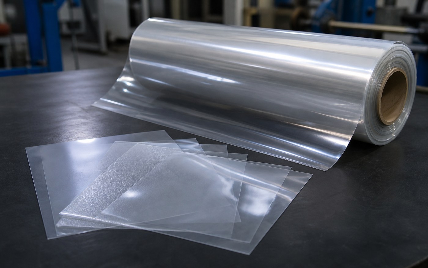Polyurethane PU film roll and clear film samples for material guide