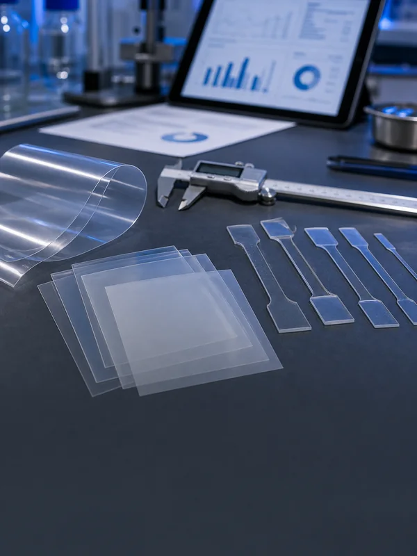 Polyurethane film grade samples with calipers and data review