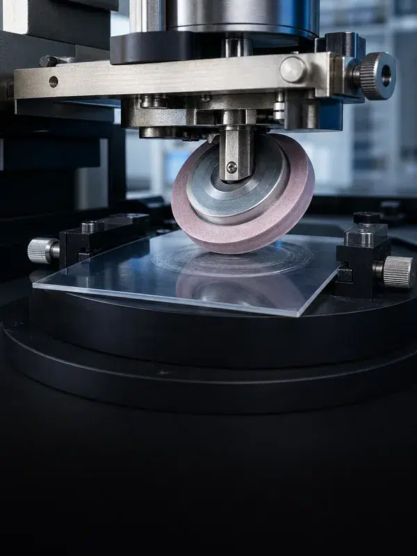 Taber abrasion tester measuring wear resistance of polyurethane film