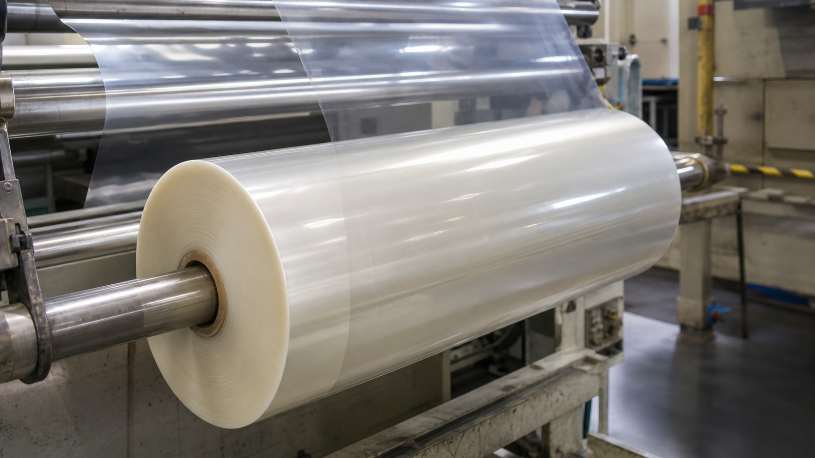Polyether TPU film wound on a production roll with a translucent uniformly cast surface