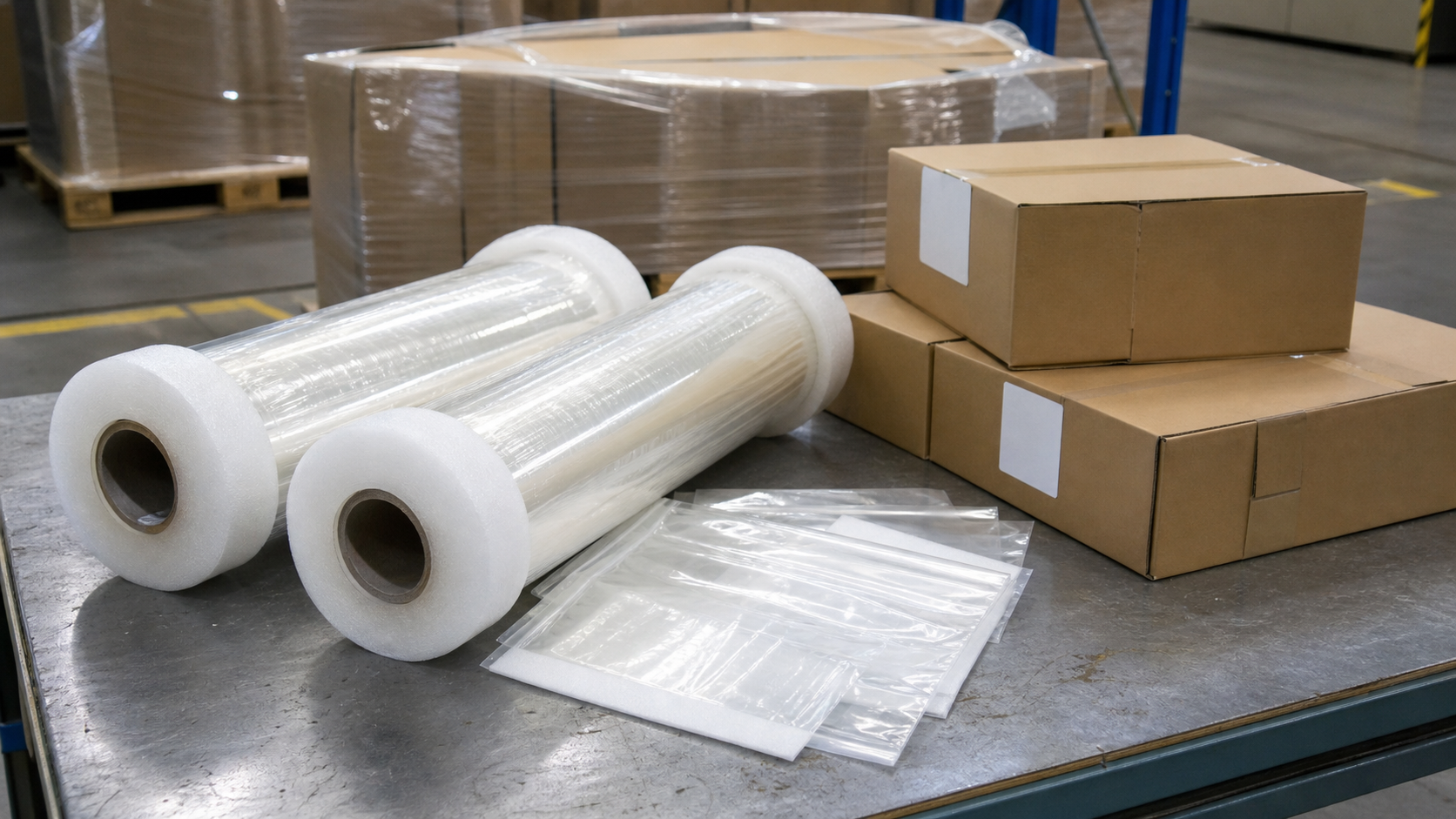 TPU film rolls packaged with sample sheets and cartons for export logistics