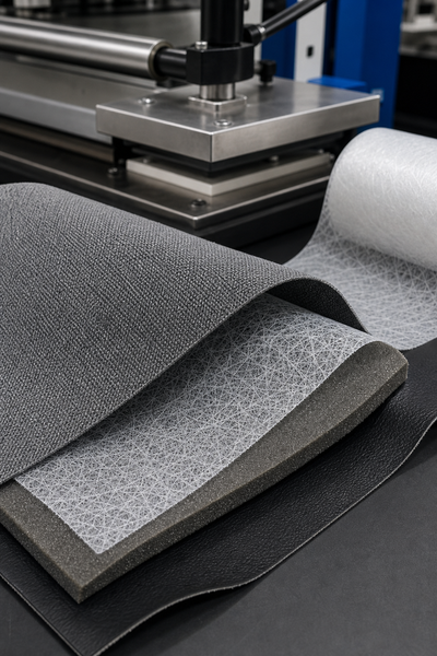 Automotive interior lamination using hot melt web