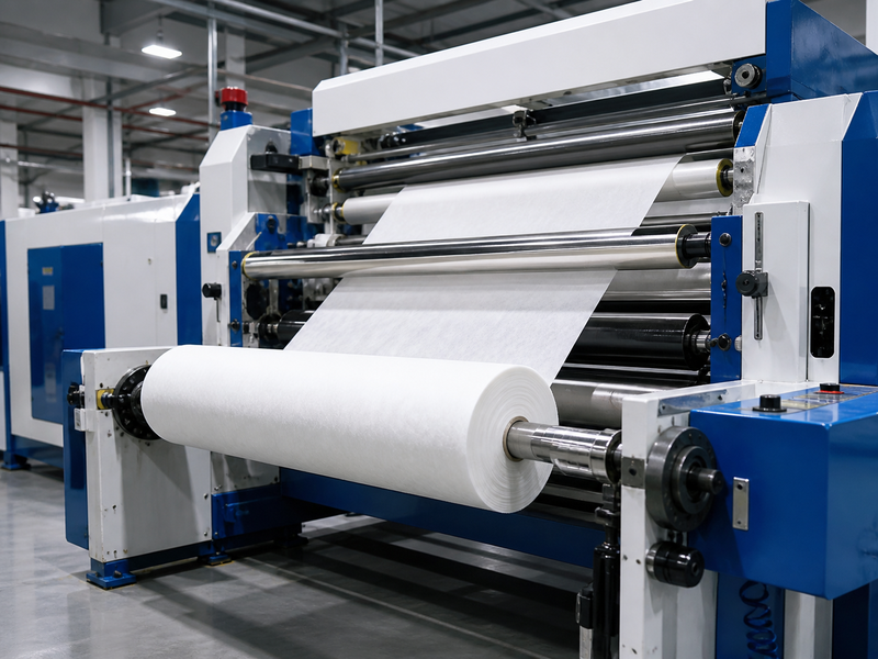 Industrial hot melt adhesive web lamination line
