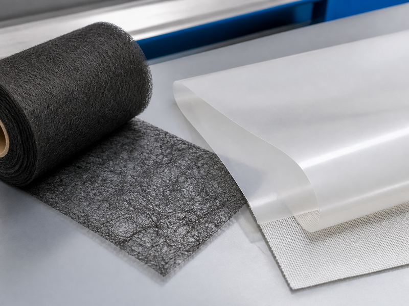 Close up comparison of thermoplastic web and solid film