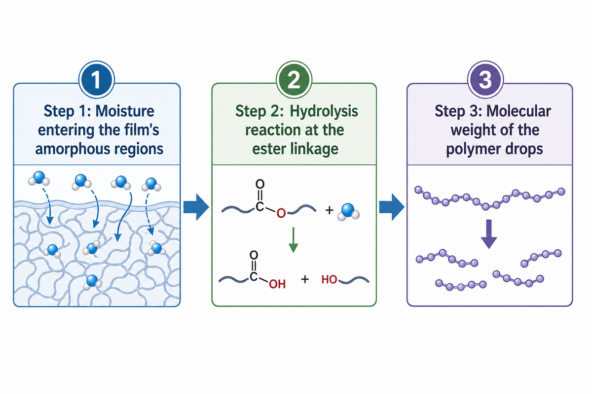 Three-step ester-bond hydrolysis mechanism in polyester TPU
