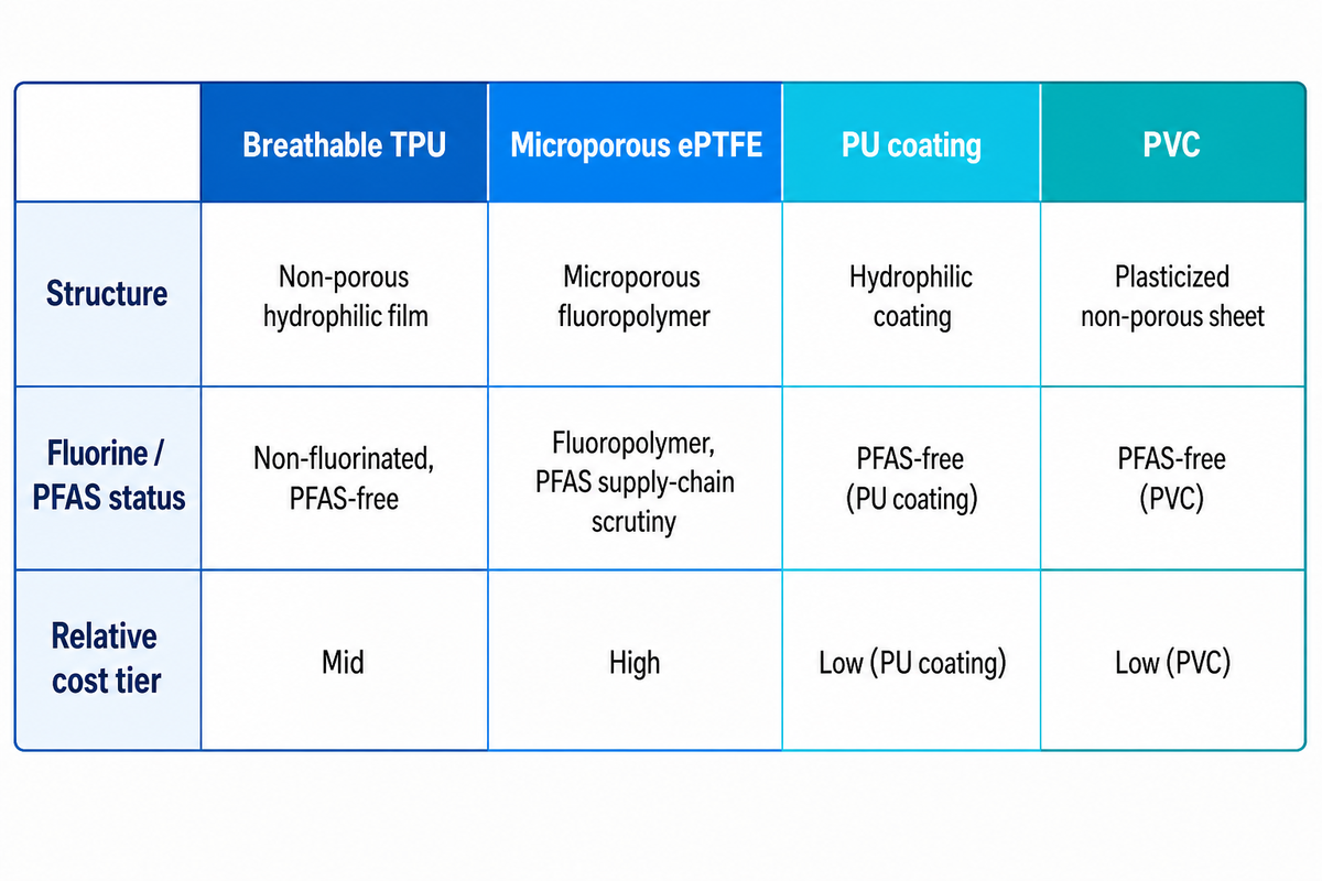 TPU Membrane vs. PTFE (Gore-Tex-Type) vs. Coated Fabric