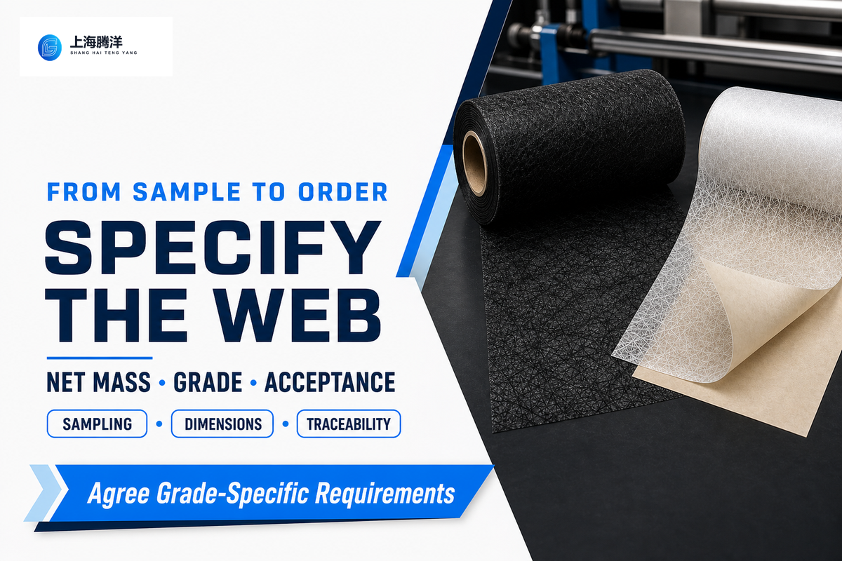 Specify net adhesive mass, grade, agreed tolerances and acceptance tests for the order.