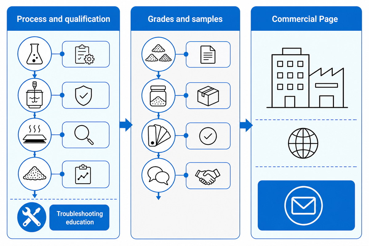 EVA powder guide and product page ownership boundary for process education, grade selection and quotation discussion