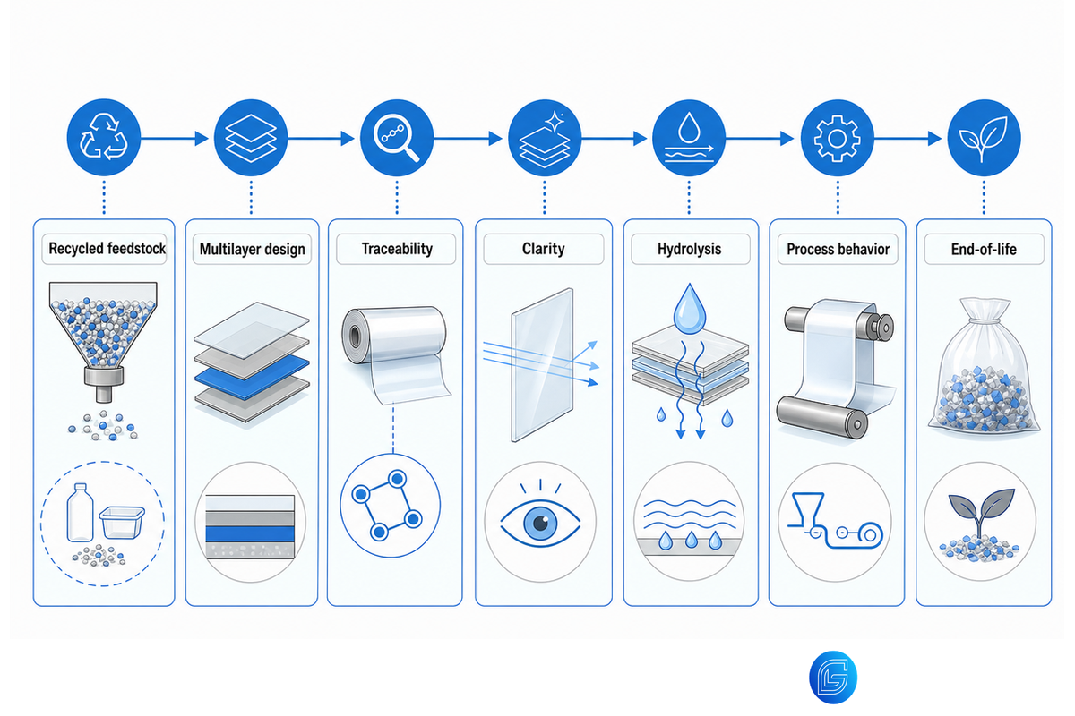 PU film recycled-content and multilayer development roadmap with validation gates