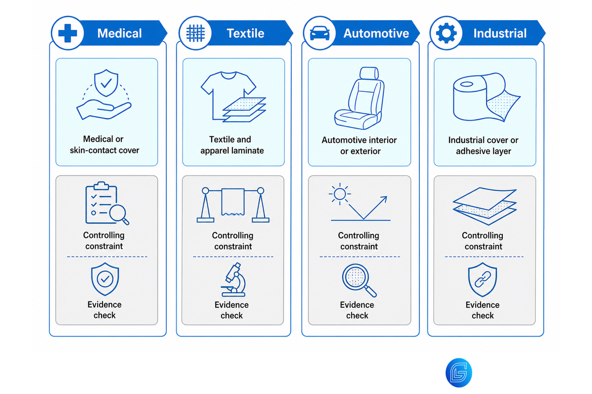 Four PU film application lanes for medical, textile, automotive, and industrial uses