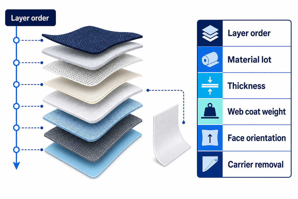 Record liners, layer orientation and material identity before trials; a changed stack requires its own heating check.
