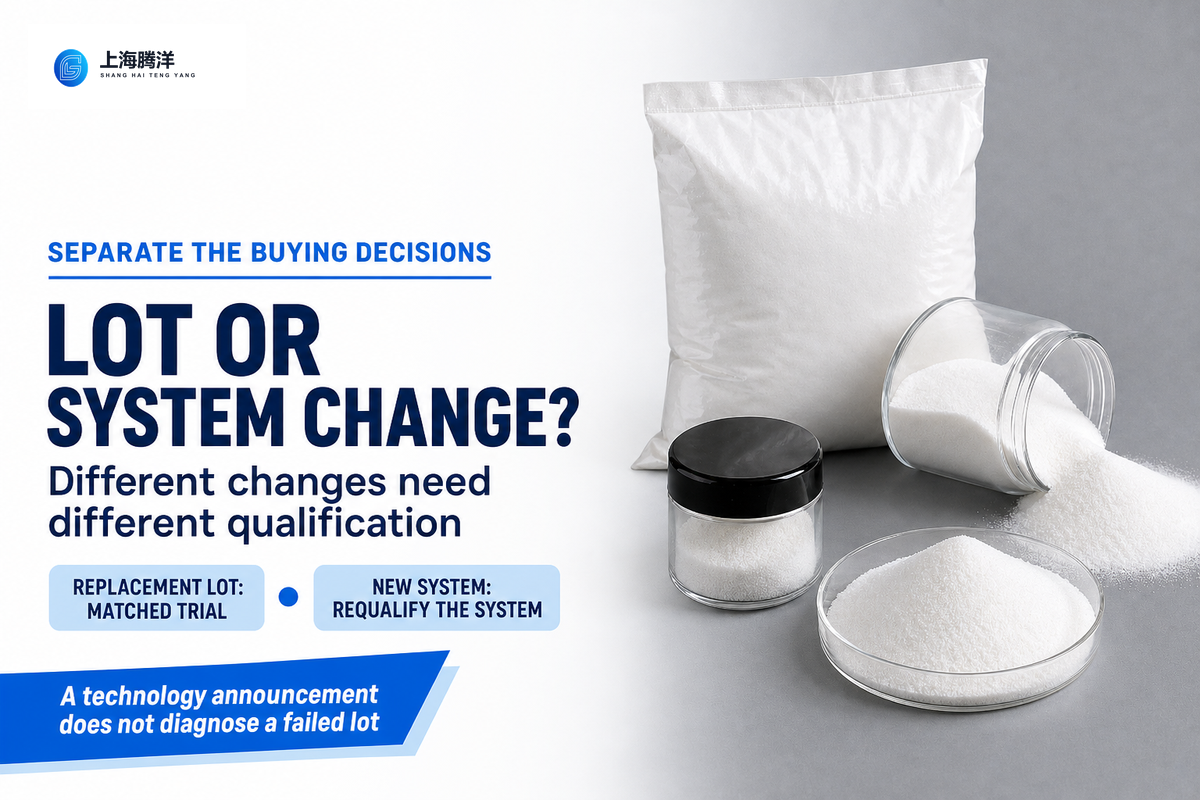 Replacing a powder lot requires matched qualification; switching adhesive systems requires fresh system validation.