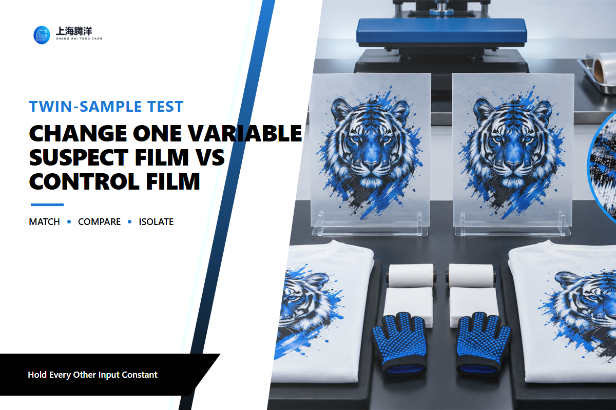 Twin-sample isolation test comparing suspect and control PET films while holding other inputs constant
