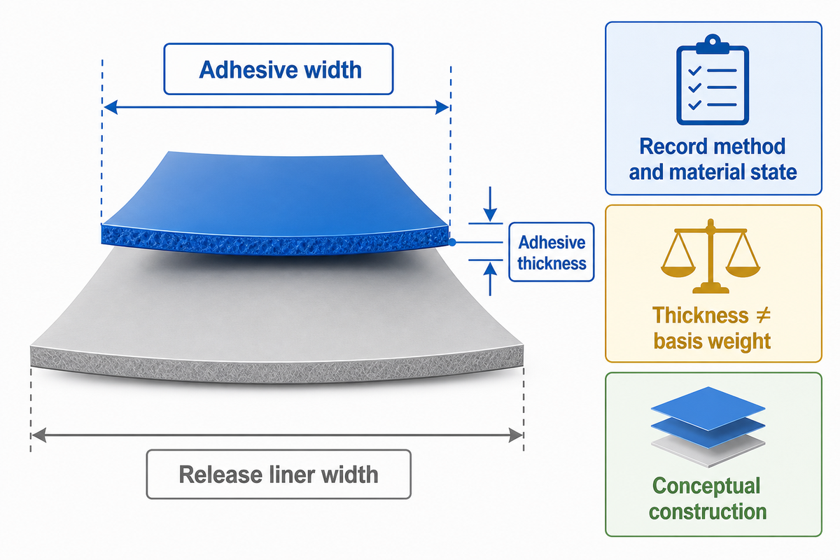 A wider liner does not increase adhesive coverage; thickness and basis weight require separate measurements.