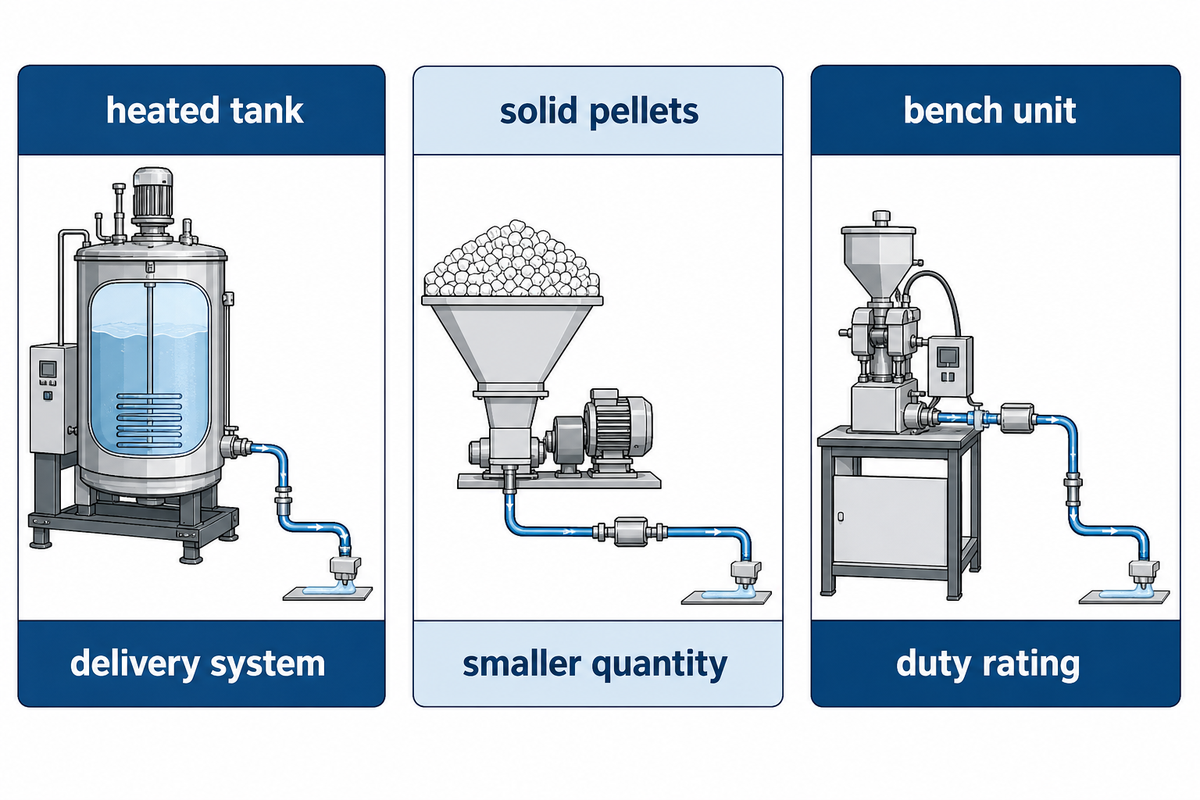 Tank, tankless and benchtop melters use different storage and melting arrangements; guide synthesis.