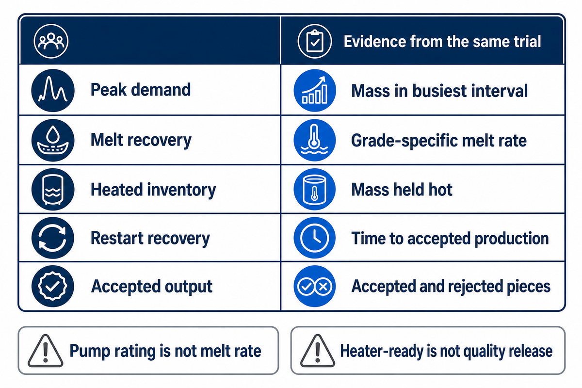 Compare melt rate and accepted output at the same duty cycle; historical product ratings do not prove current savings.