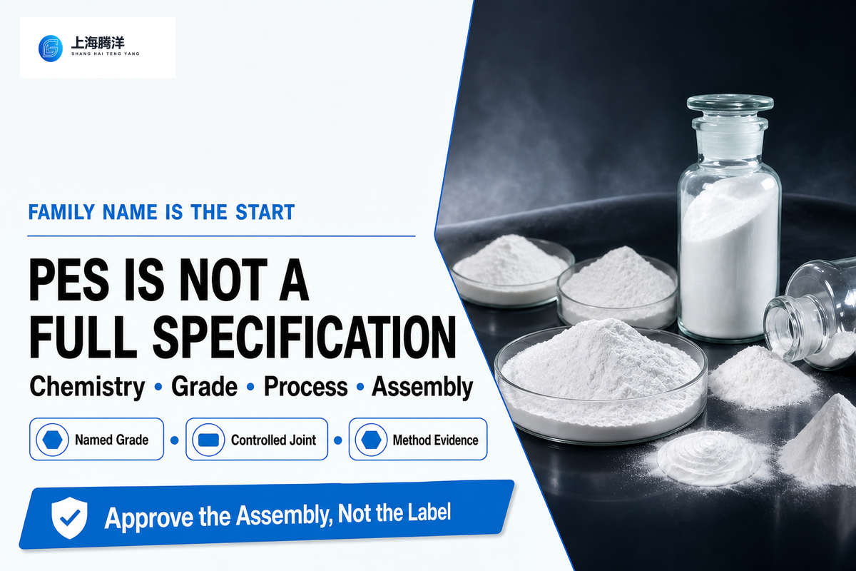 PES identifies a chemistry family and powder form; grade, process and assembled-joint evidence complete the specification