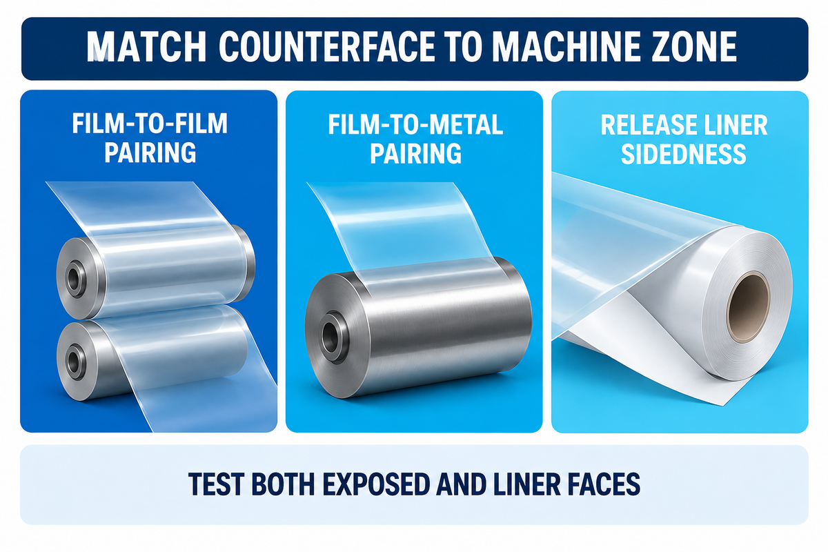 Film-to-Film vs Film-to-Metal Counterfaces and Release Liner Sidedness — Teng Yang
