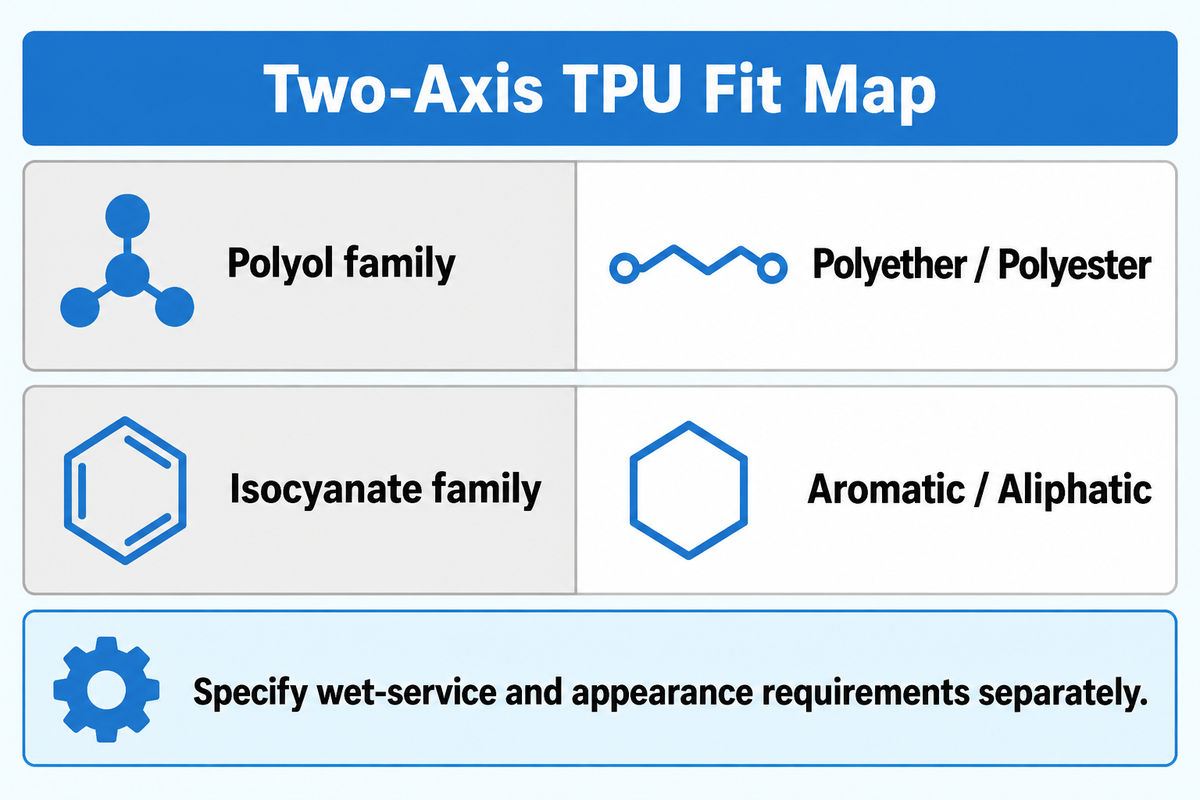 TPU chemistry has separate polyol and isocyanate axes; based on published chemistry guidance.