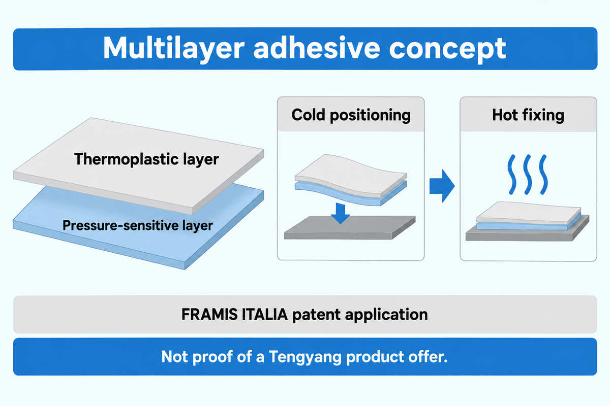 Cold positioning and hot fixing in FRAMIS ITALIA's disclosed multilayer concept; availability unproven.